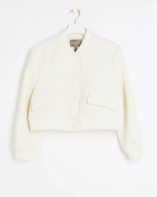 Petite cream boucle tailored bomber jacket