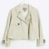 Petite Cream Faux Leather Trench Coat