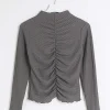 Petite grey ruched long sleeve top