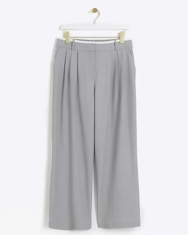 Petite grey side stripe wide leg trousers