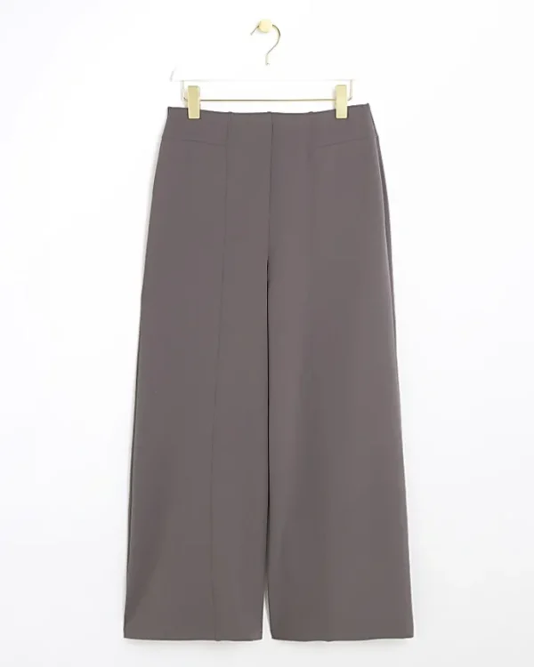 Petite grey stitched wide leg trousers