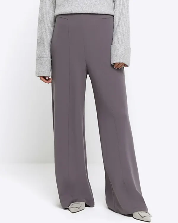 Petite grey stitched wide leg trousers