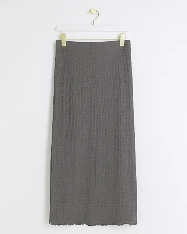 Petite grey textured midi skirt