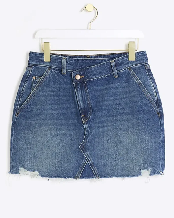 Petite hem asymmetric denim mini skirt