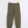 Petite khaki belted utility cargo trousers