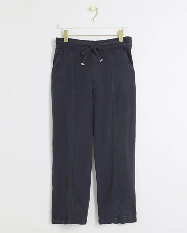 Petite Navy wide leg lyocell trousers