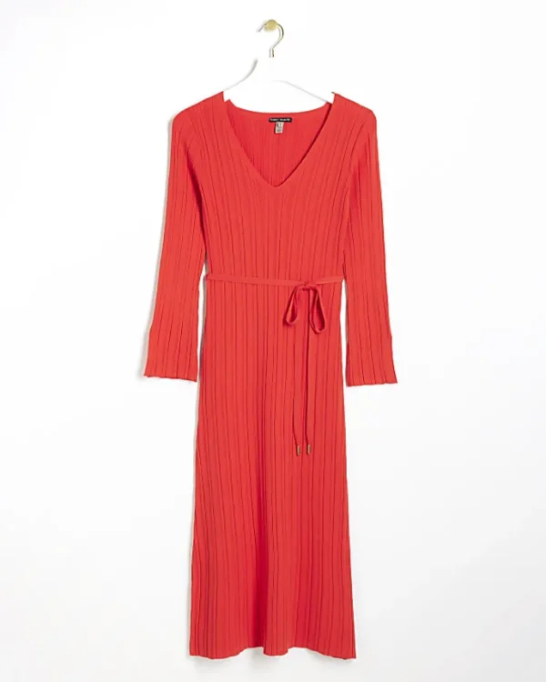 Petite red knit rib jumper maxi dress