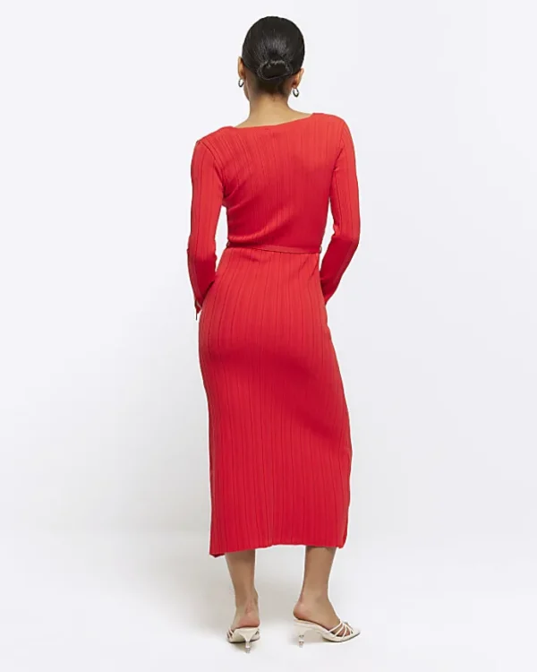 Petite red knit rib jumper maxi dress