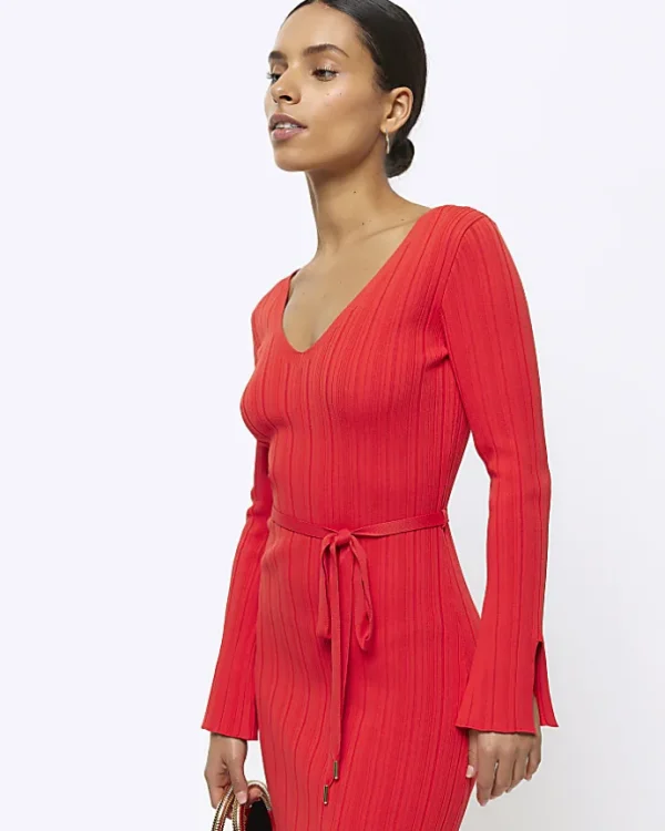 Petite red knit rib jumper maxi dress