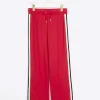 Petite red side stripe wide leg joggers