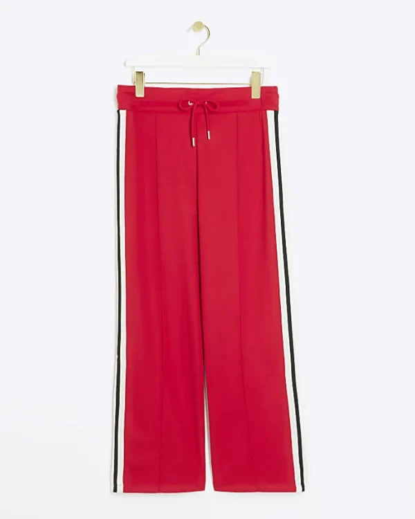 Petite red side stripe wide leg joggers