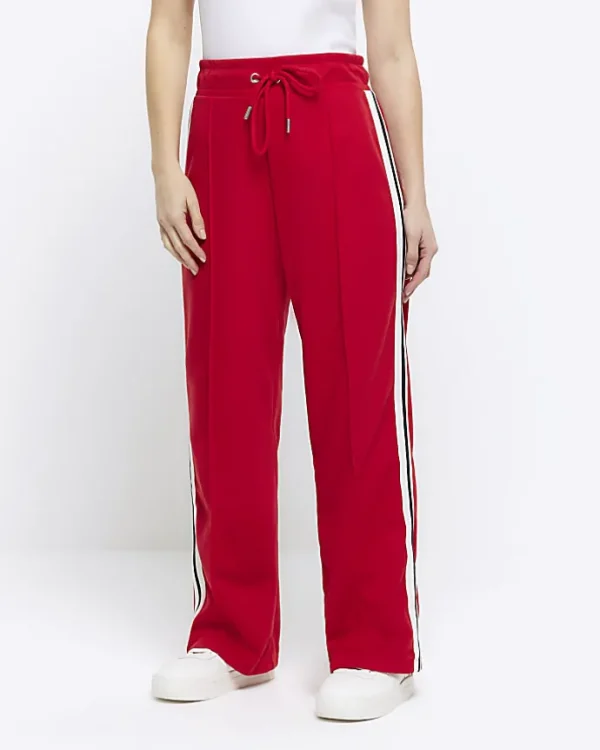 Petite red side stripe wide leg joggers