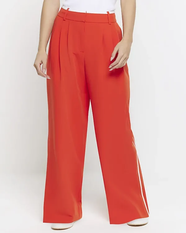 Petite red side stripe wide leg trousers