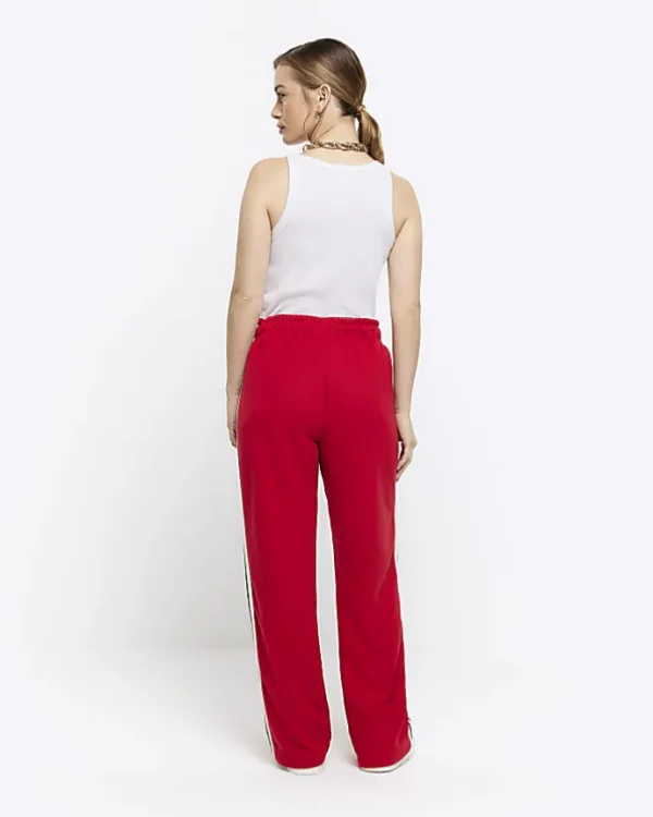 Petite red side stripe wide leg joggers