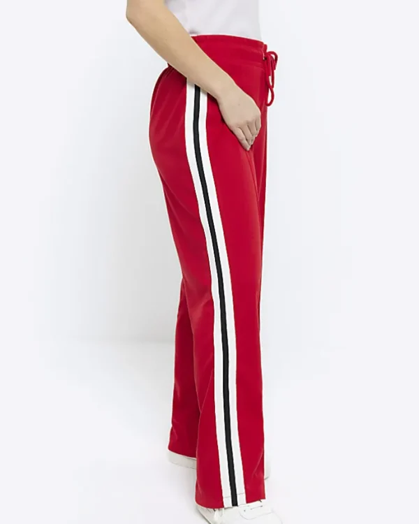 Petite red side stripe wide leg joggers