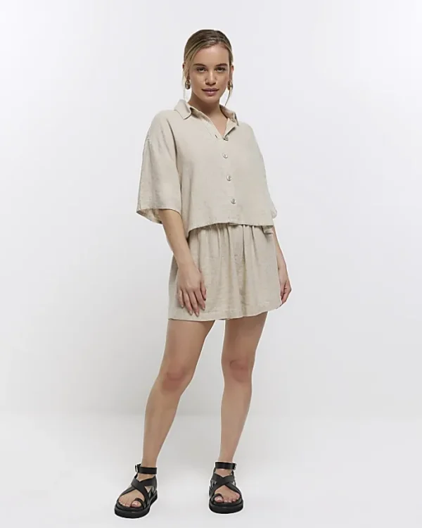 Petite stone crop shirt with linen