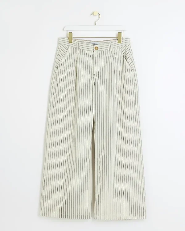 Petite white high waisted stripe loose jeans