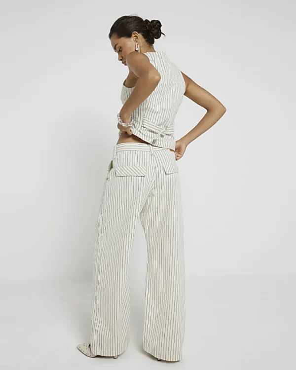 Petite white high waisted stripe loose jeans