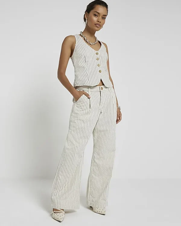 Petite white high waisted stripe loose jeans