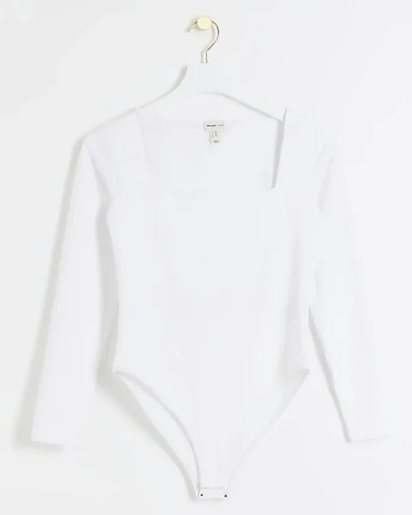 Petite white long sleeve bodysuit