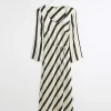 Petite white satin stripe slip midi dress