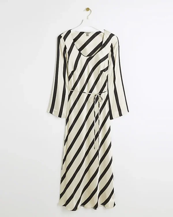 Petite white satin stripe slip midi dress