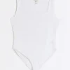 Petite white square neck bodysuit