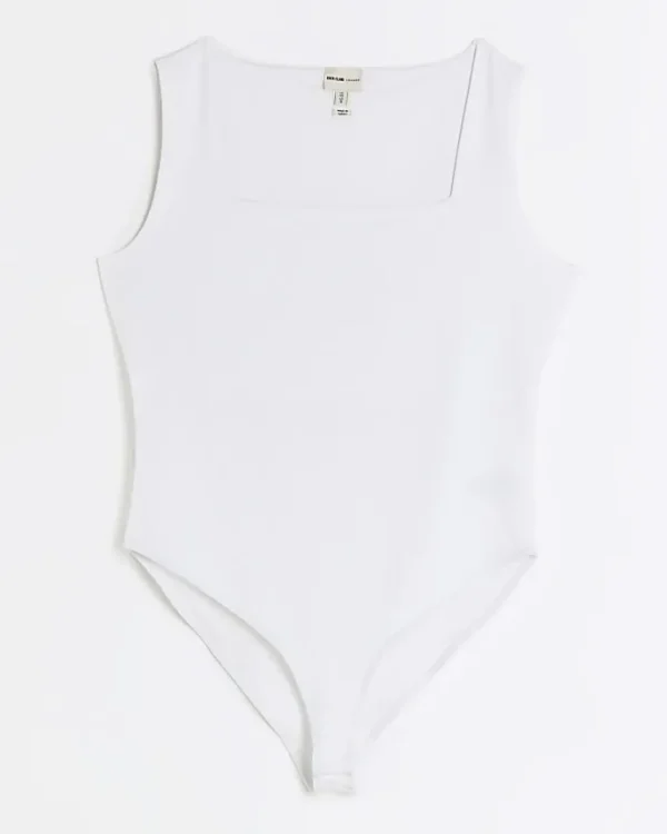 Petite white square neck bodysuit