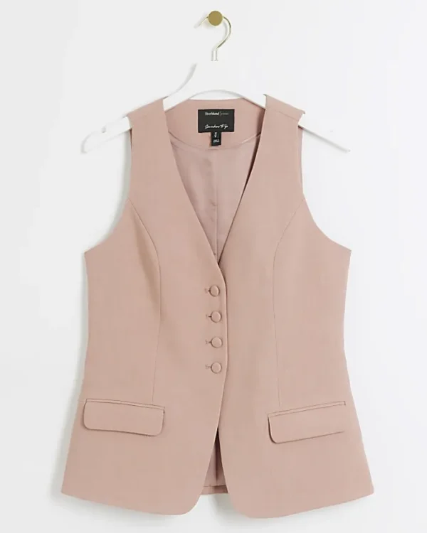 Pink button up longline waistcoat