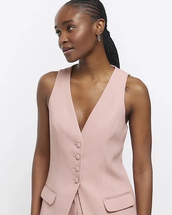 Pink button up longline waistcoat