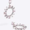 Pink diamante open circle drop earrings