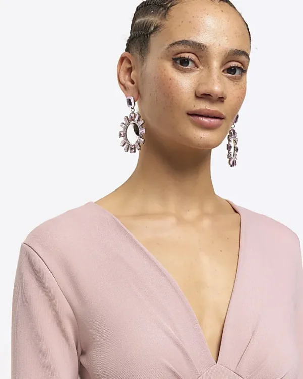 Pink diamante open circle drop earrings