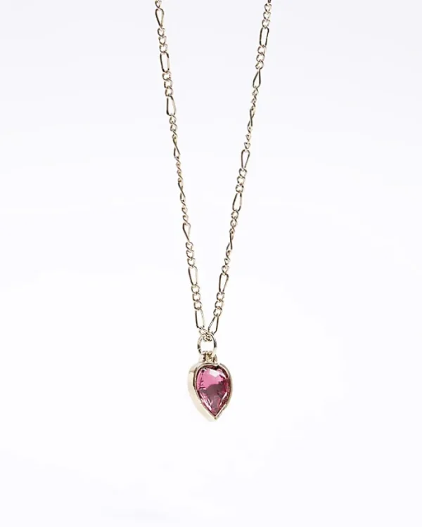 Pink heart stone necklace