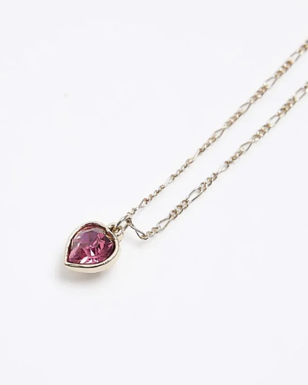 Pink heart stone necklace