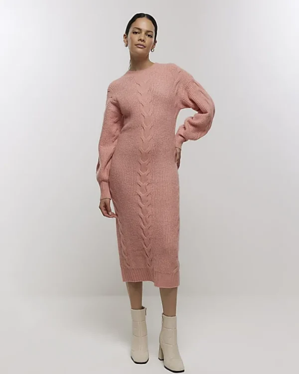 Pink plait jumper midi dress