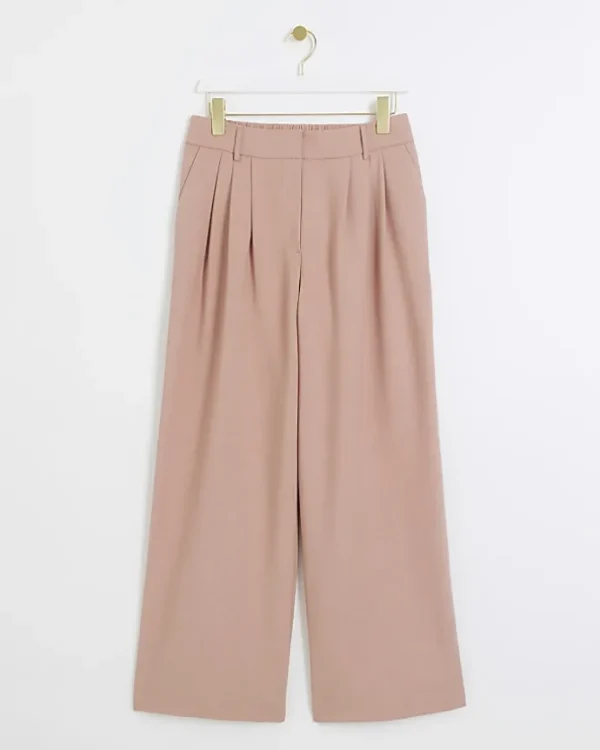 Pink pleated wide leg trousers