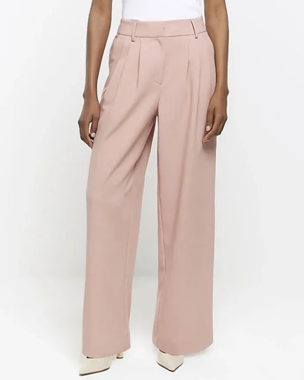 Pink pleated wide leg trousers