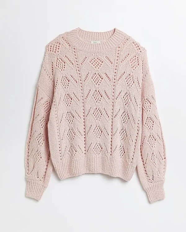 Pink pointelle knit maternity jumper