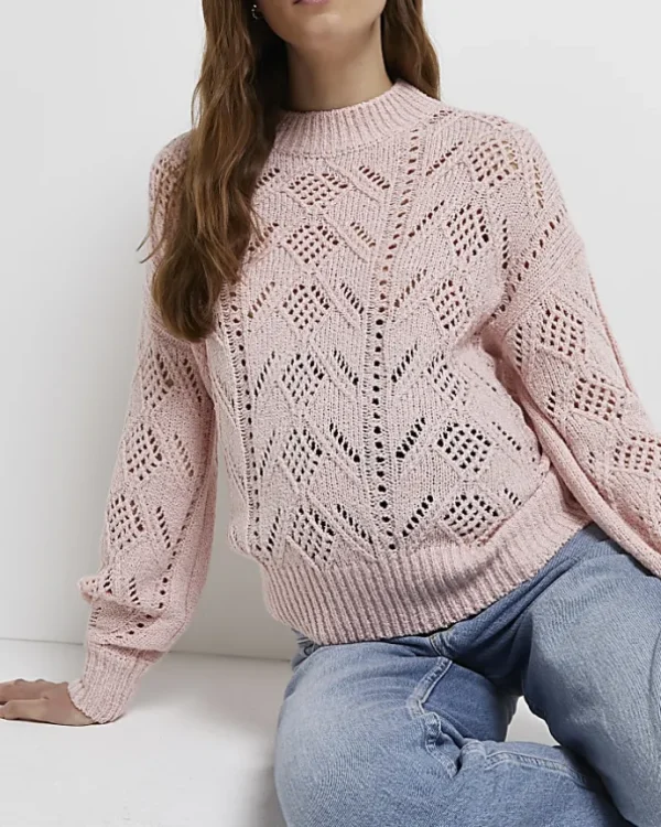 Pink pointelle knit maternity jumper