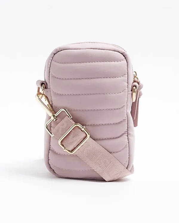 Pink quilted phone cross body bag