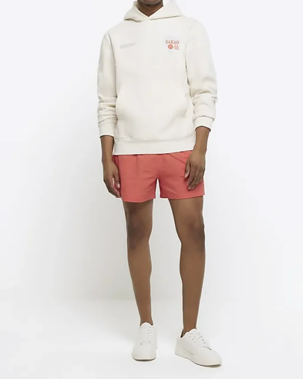 Pink regular fit seersucker swim shorts