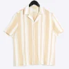 Pink regular fit stripe revere shirt