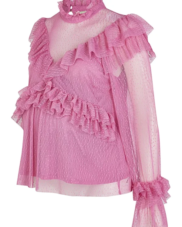 Pink ruffled maternity top