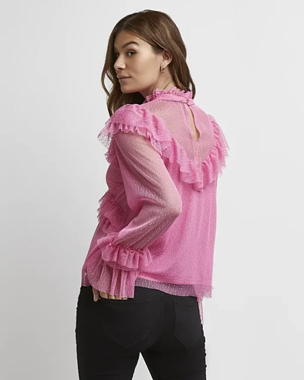 Pink ruffled maternity top