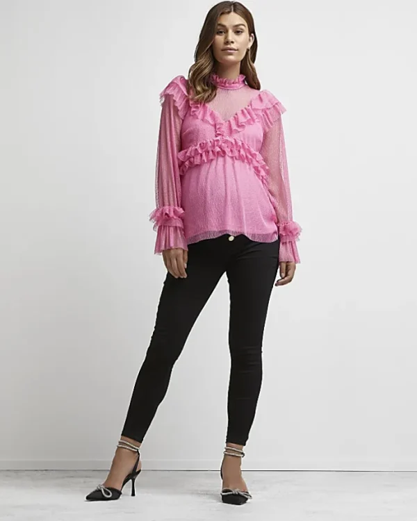 Pink ruffled maternity top