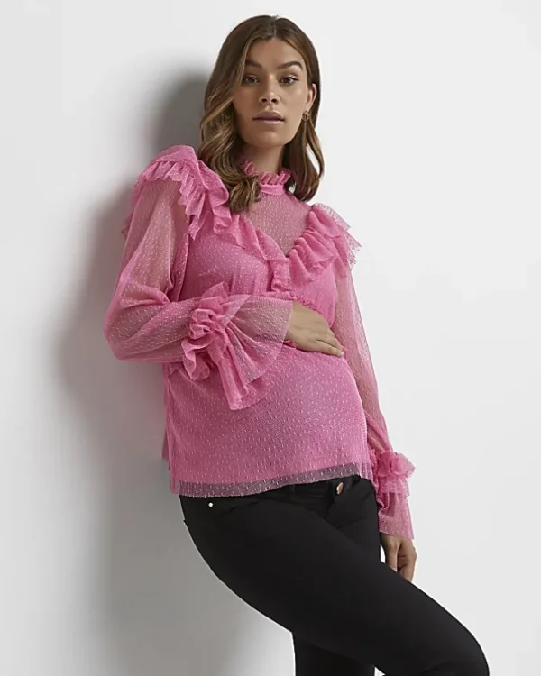 Pink ruffled maternity top