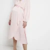 Pink satin maternity wrap midi dress