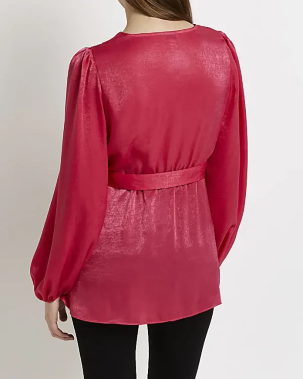 Pink satin maternity wrap blouse