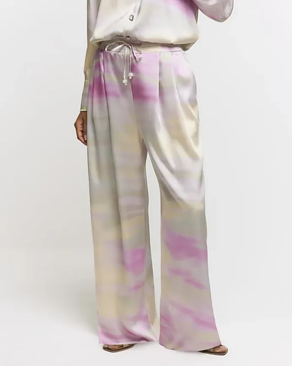 Pink satin ombre wide leg trousers