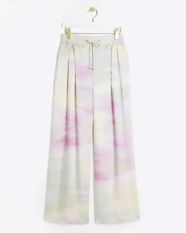 Pink satin ombre wide leg trousers